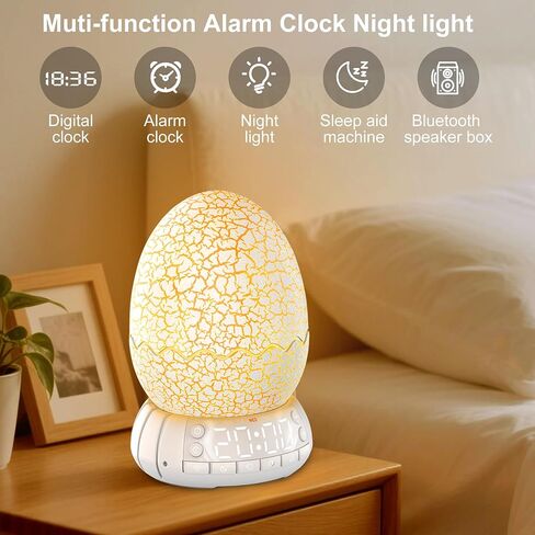 Dinosaur Egg Alarm Clock / Glowing Digital Clock with Night Light, 20 Soothing Sound Timer Training Sleep Machine/Bluetooth Speaker, Dinosaur Decor Lamp for Bedroom/Living Room, Gifts for Kids Adults in Kuwait