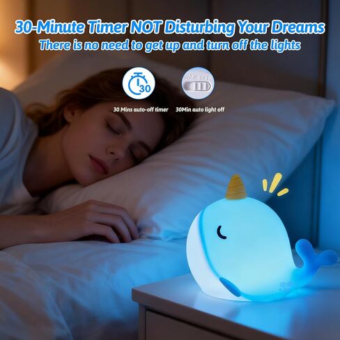 لطيف مصباح ضوء الليل Narwhal، 7 ألوان ضوء LED اسفنجي قابل للمس، USB قابلة للشحن سيليكون حضانة الحوت مصباح الليل لديكور الغرفة هدية عيد ميلاد للطفل النساء البالغات in Kuwait