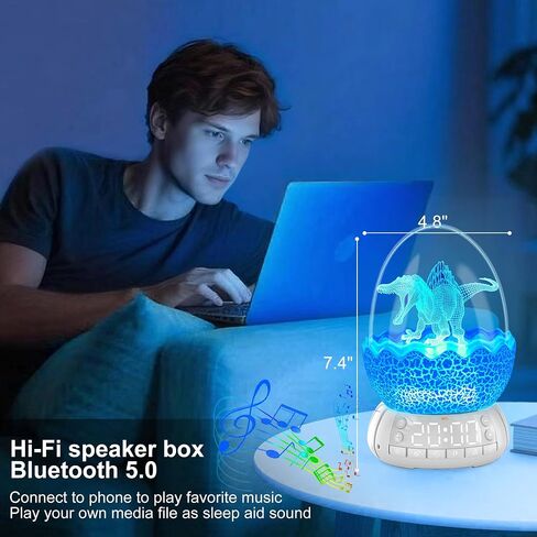 Dinosaur Egg Alarm Clock / Glowing Digital Clock with Night Light, 20 Soothing Sound Timer Training Sleep Machine/Bluetooth Speaker, Dinosaur Decor Lamp for Bedroom/Living Room, Gifts for Kids Adults in Kuwait
