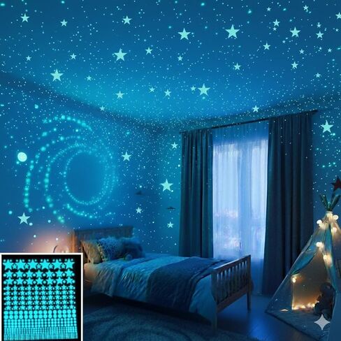 LUMOSX Glow in the Dark Stars for Ceiling - 525 Pcs with Bonus Constellation E-Book | Ceiling Stars Glow in the Dark Stickers for Kids Room Decor (Green) in Kuwait