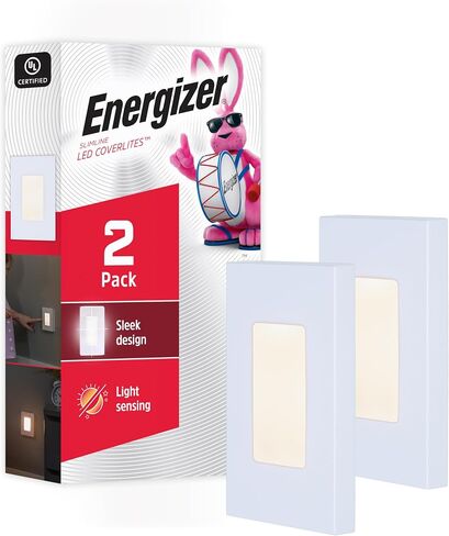 Energizer Plug in Night Light, 2-Pack, Ultra-Slim Low Profile Modern Outlet | Cover, LED Nightlight Plug into Wall, Dusk to Dawn Sensor, Adults, Kids, Bedroom, Bathroom, Nursery, Hallway, 85621 in Kuwait