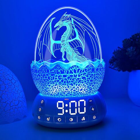 Dinosaur Egg Alarm Clock / Glowing Digital Clock with Night Light, 20 Soothing Sound Timer Training Sleep Machine/Bluetooth Speaker, Dinosaur Decor Lamp for Bedroom/Living Room, Gifts for Kids Adults in Kuwait