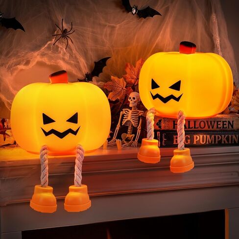 ODEETRONIC Halloween Pumpkin Night Light, 2 Pack Squishy Silicone Kids Lamp | Rechargeable; Dimmable tap touch control; 30 Min timer; BPA-free; Phone holder fall decor; Nursery bedroom funny girls desk in Kuwait