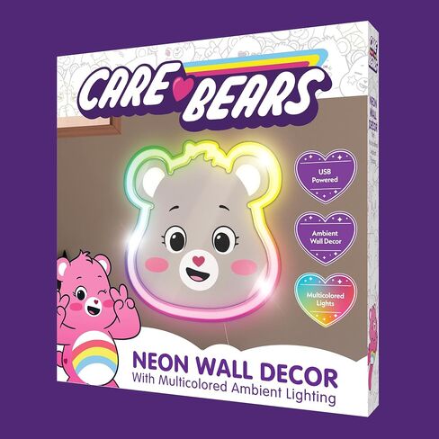 Care Bears Neon Wall Decor with Multicolored Ambient Lighting – USB Powered LED Light for Kids' Room Decor – Cheer Bear Character, Rainbow Glow – Perfect for Bedrooms, Nurseries, and Playrooms in Kuwait