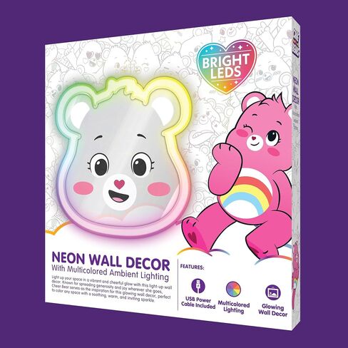 Care Bears Neon Wall Decor with Multicolored Ambient Lighting – USB Powered LED Light for Kids' Room Decor – Cheer Bear Character, Rainbow Glow – Perfect for Bedrooms, Nurseries, and Playrooms in Kuwait