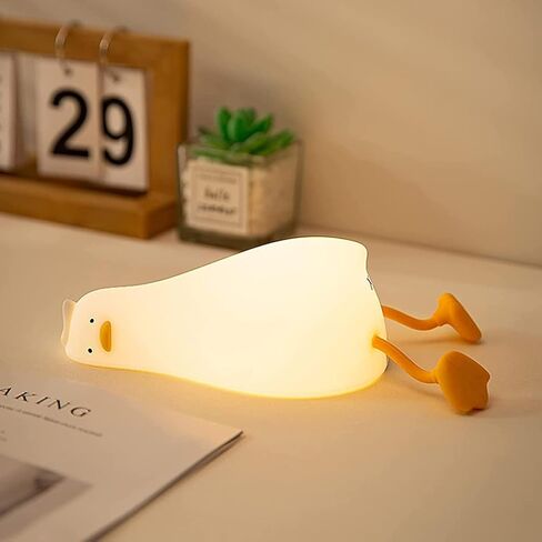 LED Lying Flat Duck Night Light, Rechargeable Touch Control Bedside Lamp with 3 Dimmable Brightness Levels, 30-Minute Timer, Soft Silicone Baby Nursery Light in Kuwait