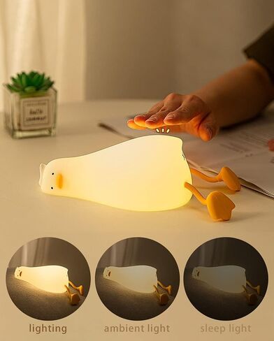 LED Lying Flat Duck Night Light, Rechargeable Touch Control Bedside Lamp with 3 Dimmable Brightness Levels, 30-Minute Timer, Soft Silicone Baby Nursery Light in Kuwait
