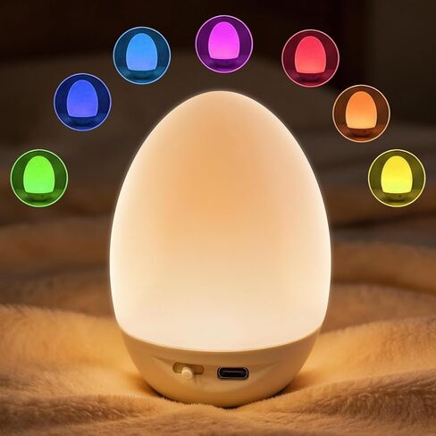 L LOHAS LED Egg Night Light for Kids, Baby Night Light | 7 Colors Changing, Stepless Dimming Brightness, BPA Free, Rechargeable & Touch Control, Nursery Night Lamp for Breastfeeding in Kuwait