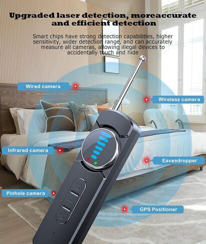 Hidden Camera Detector for Hotels,AI Anti Spy Bug Detector with RF Signal & WiFi Scanner,GPS Tracker Finder & Listening Device Detector,6-in-1 Portable Protector for Travel Home Office Car(Black) in Kuwait