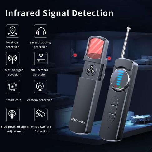 Hidden Camera Detector for Hotels,AI Anti Spy Bug Detector with RF Signal & WiFi Scanner,GPS Tracker Finder & Listening Device Detector,6-in-1 Portable Protector for Travel Home Office Car(Black) in Kuwait