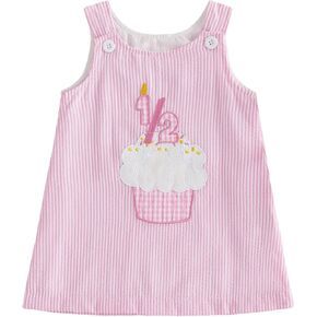 Baby Girl Half Birthday Sleeveless Dress | Stripe Outfit, A-Line Design, 1/2 Cake Pattern, Half Year Old Smash Cake Clothes in Kuwait