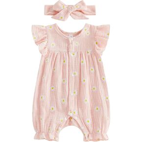 Newborn Baby Girl Summer Clothes Cotton Bubble Romper Jumpsuit | Newborn Baby Girl Summer Clothes Sleeveless Daisy Bubble Romper Cotton linen Jumpsuit Infant One Piece Outfits in Saudi Arabia