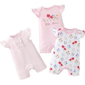 Newborn Baby Girls Clothes Infant Girl Romper Outfit 12-18 Month | Short Sleeve Baby Boy Summer Clothes Set,Newborn Boy Outfit,Soft,Breathable,Snap,Summer,Easter,Toddler Rompers,3 Pack in Kuwait