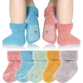 Eyean Baby Wool Grip Sock Soft Winter Warm Thick Non Slip Toddler Boy Girls Crew Socks For Children 6 Pairs in Kuwait