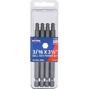 Mayhew Tools 19520-4 USA SAE Ball Hex Power Bit، 3/16 × 3.5 بوصة، 4 عبوات in Kuwait