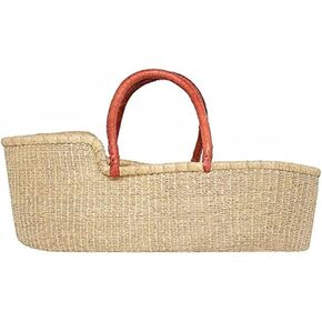Large Organic Baby Moses Bassinet Handmade Toddler Bed with Brown Handles - Dye Free in Kuwait
