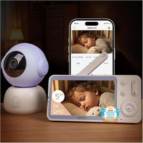 BOIFUN Wi-Fi Baby Monitor with Camera and Audio, Smartphone Compatible APP, 2K HD Night Vision with 5" Display, Auto Motion Tracking & Cry Detection, 2-Way Talk, Temp Sensor, Safe Encrypted in Saudi Arabia