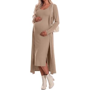 Huukeay 2 Piece Women Maternity Dress Cardigan Set Maxi Tank Sleeveless Long Dress Bodycon Formal for Baby Shower Photoshoot in Kuwait