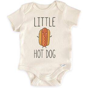 Little Hot Dog Baby Bodysuit, Funny Food Newborn (0-3 Months, Natural) | BBQ Baby Outfit, Kawaii Hot Dog Graphic, Summer Cookout Clothes, Foodie Baby Gift, Neutral Newborn Photo Prop in Kuwait