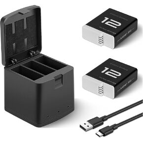 2 Packs 1800mAh Battery & Charger for GoPro 12 (2 Batteries & 1 Charger) | Come with 2 Batteries and 3 Channel Battery Charging Station, Compatible with GoPro Hero 12, 11, 10, 9 Black Camera in Kuwait