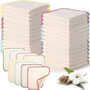 Mixweer 96 Pcs Flannel Cloth Baby Wipes Reusable Baby Diapers Wipes Washable Natural Unbleached Face Wipes Soft and Sturdy Cloth Wipes 8 Colors Outer Stitching 8 x 8 Inches in Kuwait
