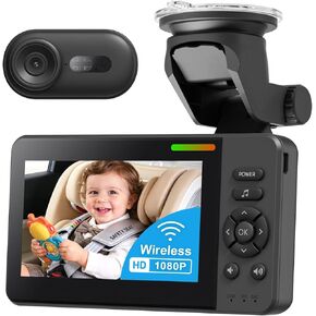 Wireless Baby Car Camera Monitor – 4.3" Display + 360° Rotating Cam for Rear-Facing Seats, No Wi-Fi Needed,1080P HD with Auto IR Night Vision, USB & Battery Powered,Easy-Install in Kuwait