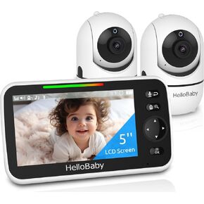 HelloBaby HB6550 Baby Monitor 3 Cameras and Video, 5" Screen 30H, No WiFi | Safety, 1000ft Range, Night Vision, 10s Auto Scan, VOX, 2-Way Talk, Temper Monitoring & 8 Lullabies, Portable Gift for Travel in Saudi Arabia