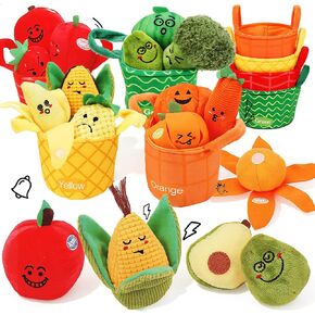Fruit Vegetable Sensory Toys for Baby 6-12 Months - 16Pcs Plush Sorting Set Perfect for Little Hands to Grasp With Cute Faces, Bright Color Food Crinkle & Rattle, Birthday Gift for 1 Year Old Boy Girl in Kuwait