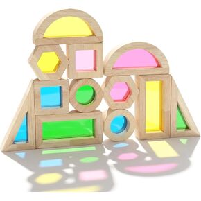 WOODENFUN Wooden Building Blocks Set for Kids, 32 Pcs Rainbow Stacker Game | Stacking Construction Toys Set Preschool Colorful Learning Educational Toys, Geometry Blocks for Boys Girls Birthday Gift in Kuwait