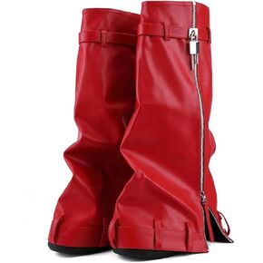 Women's Fold Over Knee High Slouch Platform Wedge Boots, Pull -On | Round Toe, Regular & Wide Widths, Punk & Y2K Style, Concert, Festival, Travel & Everyday Wear in Kuwait