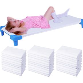 Macarrie 30 Pcs Cot Sheets for Daycare Bulk 23 x 51 Inch Fitted Cot Bed Sheets with Elastic Corner Loops for Child Boys Girls, Daycare Essentials for for Toddler and Preschool(White) in Kuwait