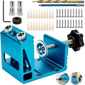Pocket Hole Jig Kit with Drill Guide Joint 15 Degree Woodworking Inclined Hole Angle Tool Dowel Drill Pocket Joinery Screw Set Kit Adjustable Drill Jig Guides Joint Carpentry Locator Woodworking Tool in Kuwait