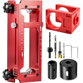 Door Hinge Jig & Lock Installation Kit, Aluminum Alloy Hinge Template Jig | Mortise Fits 2.5"–5" Hinge, 1/4" Radius, 5/8" Radius, Square, Door Hole Drilling Kit for Knob and Deadbolt, Not for Door Jamb in Kuwait