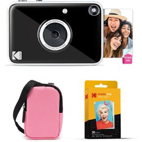 Kodak Printomatic+ Instant Print Digital Camera Starter Bundle + Carrying Case (Pink) + Zink 20pk Sticky-Back Photo Paper - 10MP, Full-Color Photos, GB LED Status Indicator - Black in Kuwait