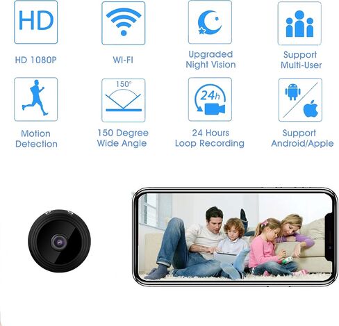 Mini Spy Camera Hidden Camera Video Recorder Room Camera WiFi Home Security Camera Night Vision Live Feed Playback Phone App Control in Kuwait