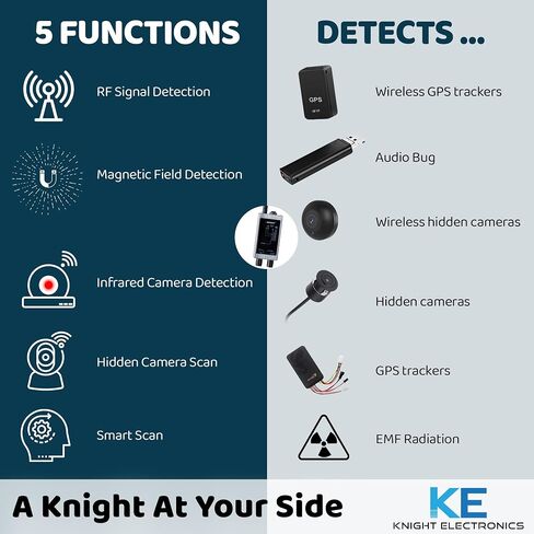KT-9000 Premium Hidden Devices Detector by Knight Electronics - Hidden Camera Detectors RF Detector & Bug Detector | Hidden Camera Finder for GPS Tracking/Radio Frequency Signal Detection Anti Spy in Kuwait
