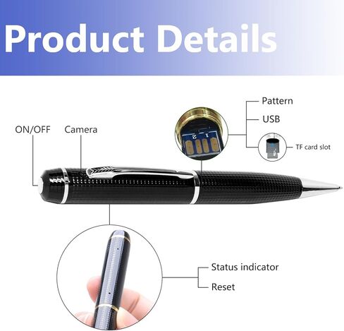 Security Camera, Hidden Spy Camera Pen, 1080P Hidden Camera Nanny Cam | Portable Mini Camera, Baby Pet Elderly Indoor/Outdoor Surveillance, No WiFi Function in Kuwait