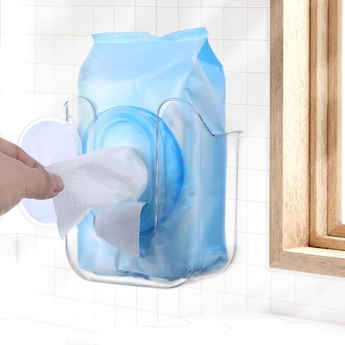 Wipes Dispenser Flushable Wipes Holder for Bathroom Wipe Container Clear Wipe Dispenser Wall-Mounted Tissue Box Wipes Holder for Bathroom Bedroom Kitchen in Kuwait