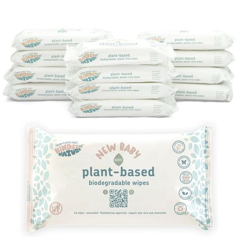 Kinder by Nature Plant Based Baby Wipes - 100% Biodegradable & Compostable, 672 Count (12 Packs of 56) - 99% Plant-Based Ingredients, Plastic-Free Wipes in Kuwait
