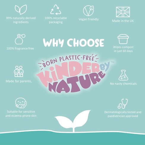 Kinder by Nature Plant Based Baby Wipes - 100% Biodegradable & Compostable, 672 Count (12 Packs of 56) - 99% Plant-Based Ingredients, Plastic-Free Wipes in Kuwait
