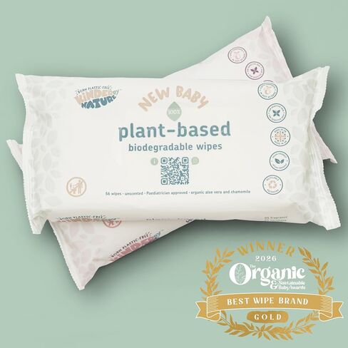 Kinder by Nature Plant Based Baby Wipes - 100% Biodegradable & Compostable, 672 Count (12 Packs of 56) - 99% Plant-Based Ingredients, Plastic-Free Wipes in Kuwait