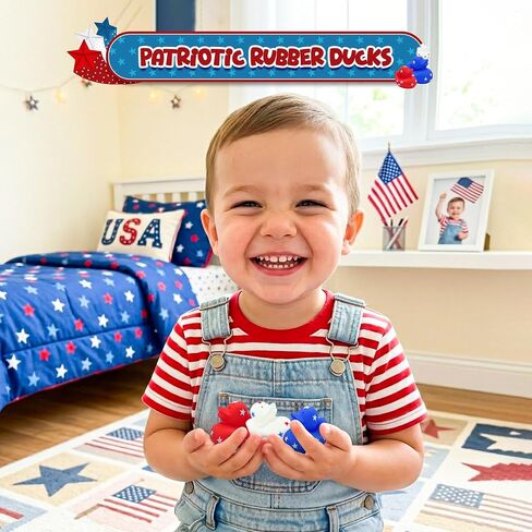 4E's Novelty Patriotic Rubber Ducks (24 Pack) Bulk 2" - 4th of July Party Favors, Patriotic Party Supplies Gifts toys for Kids Adults Fourth of July, Jeep Ducking in Kuwait