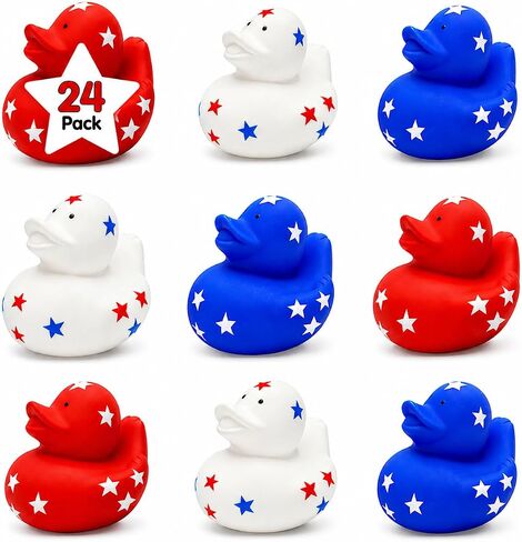 4E's Novelty Patriotic Rubber Ducks (24 Pack) Bulk 2" - 4th of July Party Favors, Patriotic Party Supplies Gifts toys for Kids Adults Fourth of July, Jeep Ducking in Kuwait