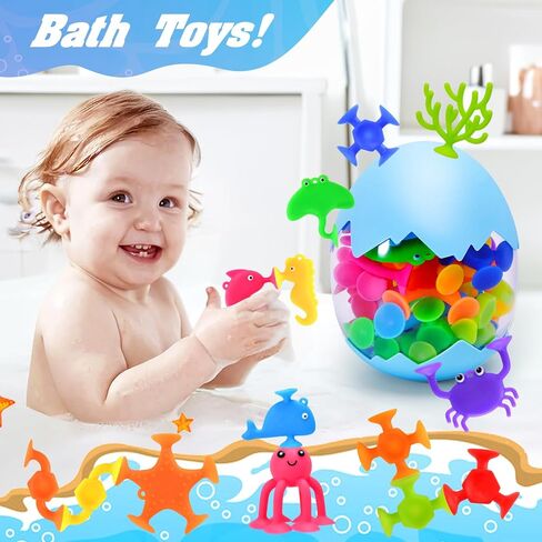 HYSZXUS Bath Toys - 27 PCS Suction Cup Toys Bathtub Toy Shower Toy for Kids Ages 4-8,Sensory Toys for 3 4 5 6 7 Year Old Boys Girls,Mold Free Bath Toy Travel Toy in Kuwait