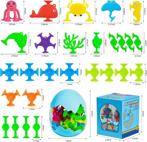 HYSZXUS Bath Toys - 27 PCS Suction Cup Toys Bathtub Toy Shower Toy for Kids Ages 4-8,Sensory Toys for 3 4 5 6 7 Year Old Boys Girls,Mold Free Bath Toy Travel Toy in Kuwait