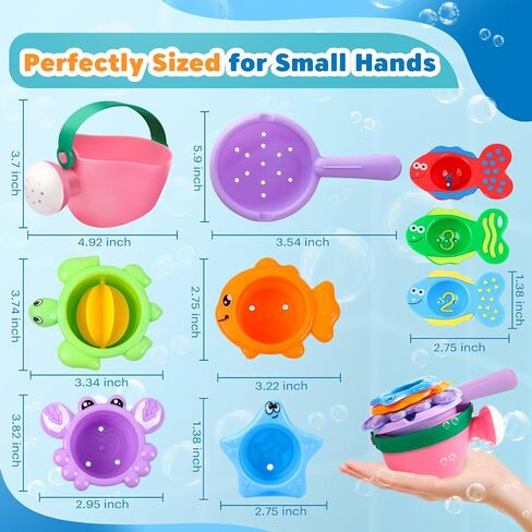 Baby Bath Toys for Kids Ages 1-3 9PCS Toddler Bath Toys Mold Free for 2-4 with Watering Can & Stacking Cups Colorful Bathtub Pool Water Toys for 1+ Year Old Girls Boys Gifts in Kuwait