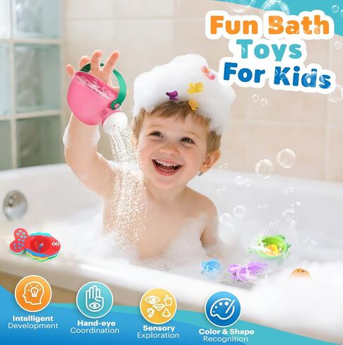 Baby Bath Toys for Kids Ages 1-3 9PCS Toddler Bath Toys Mold Free for 2-4 with Watering Can & Stacking Cups Colorful Bathtub Pool Water Toys for 1+ Year Old Girls Boys Gifts in Kuwait