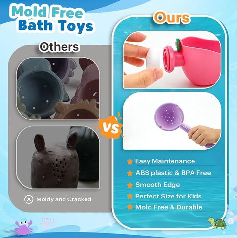 Baby Bath Toys for Kids Ages 1-3 9PCS Toddler Bath Toys Mold Free for 2-4 with Watering Can & Stacking Cups Colorful Bathtub Pool Water Toys for 1+ Year Old Girls Boys Gifts in Kuwait