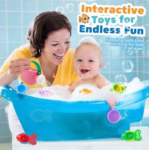 Baby Bath Toys for Kids Ages 1-3 9PCS Toddler Bath Toys Mold Free for 2-4 with Watering Can & Stacking Cups Colorful Bathtub Pool Water Toys for 1+ Year Old Girls Boys Gifts in Kuwait