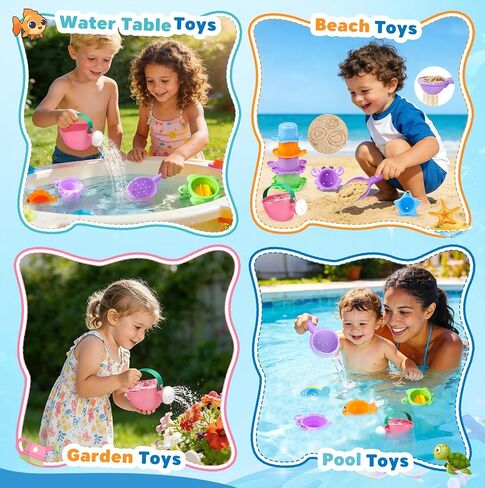 Baby Bath Toys for Kids Ages 1-3 9PCS Toddler Bath Toys Mold Free for 2-4 with Watering Can & Stacking Cups Colorful Bathtub Pool Water Toys for 1+ Year Old Girls Boys Gifts in Kuwait